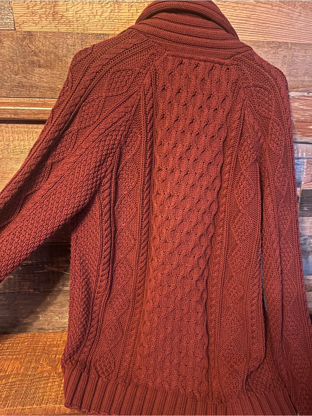 L.L. Bean Men's Shawl Collar Cable Knit Cardigan - Burgundy - Picture 4 of 4